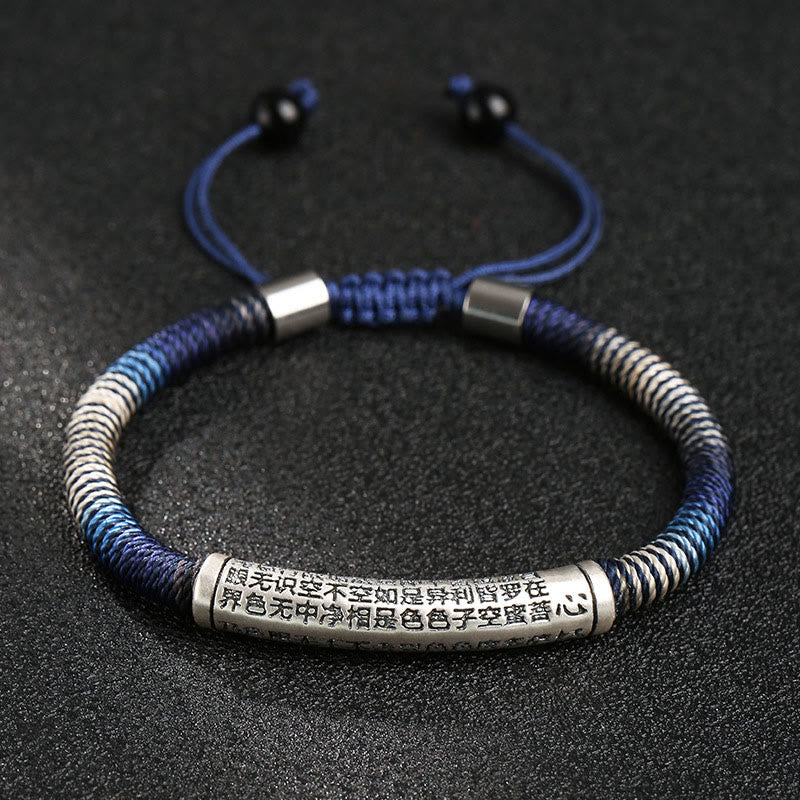 Pulsera trenzada de plata de ley 999 con piedras de Buda y sutra del corazón, hecha a mano
