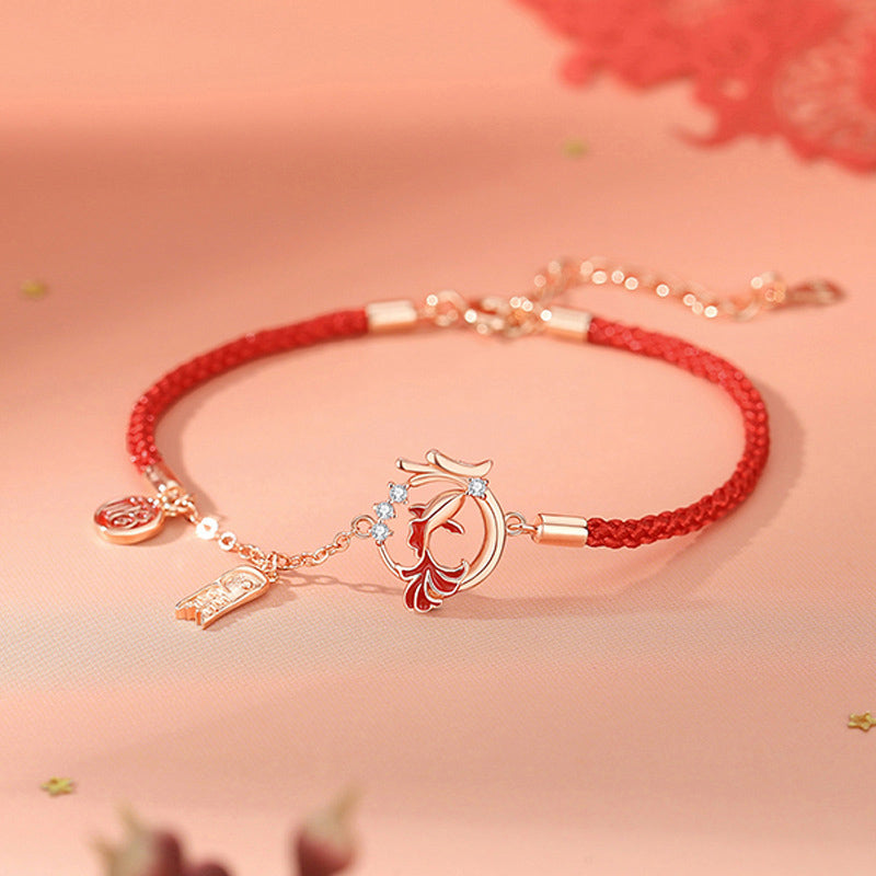 Pulsera con colgante de plata de ley 925 con piedras de Buda y el símbolo del Año del Dragón, pez koi, Fu