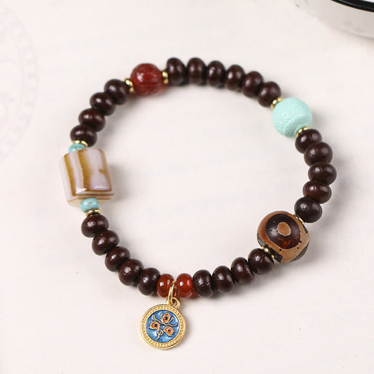 Pulsera de cuentas Dzi de semillas de Bodhi moradas del Tíbet con piedras de Buda naturales, Dios de la Riqueza y la Sabiduría
