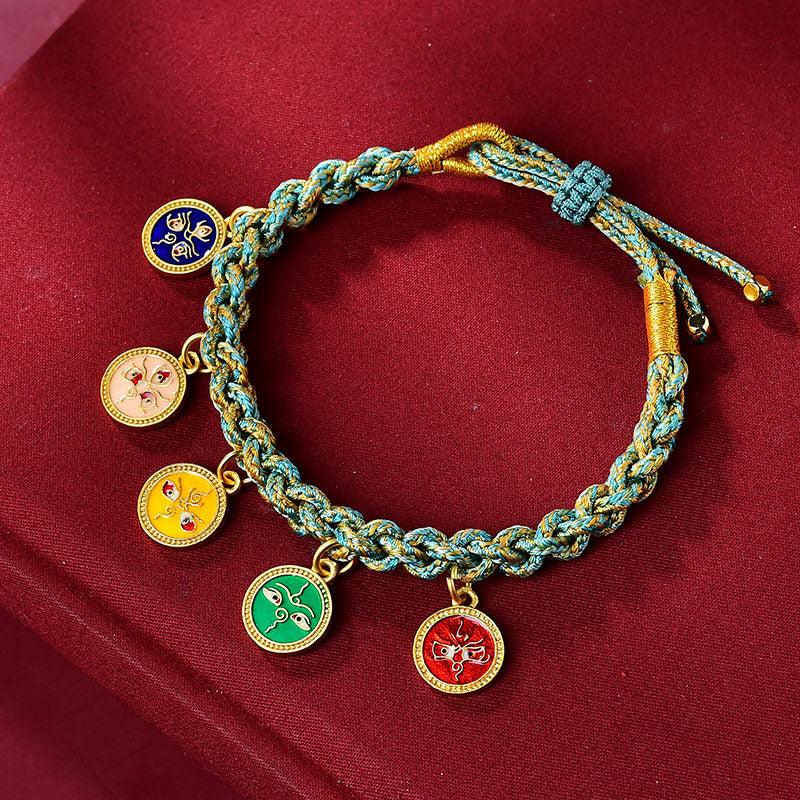 Pulsera trenzada tibetana multicolor hecha a mano con piedras de Buda, con los cinco dioses de la riqueza y la suerte.
