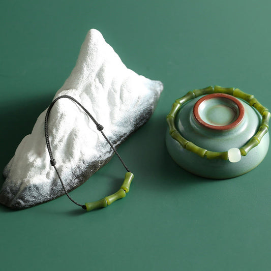 Pulsera de la suerte y la abundancia con diseño de jade y bambú verde y piedras de Buda