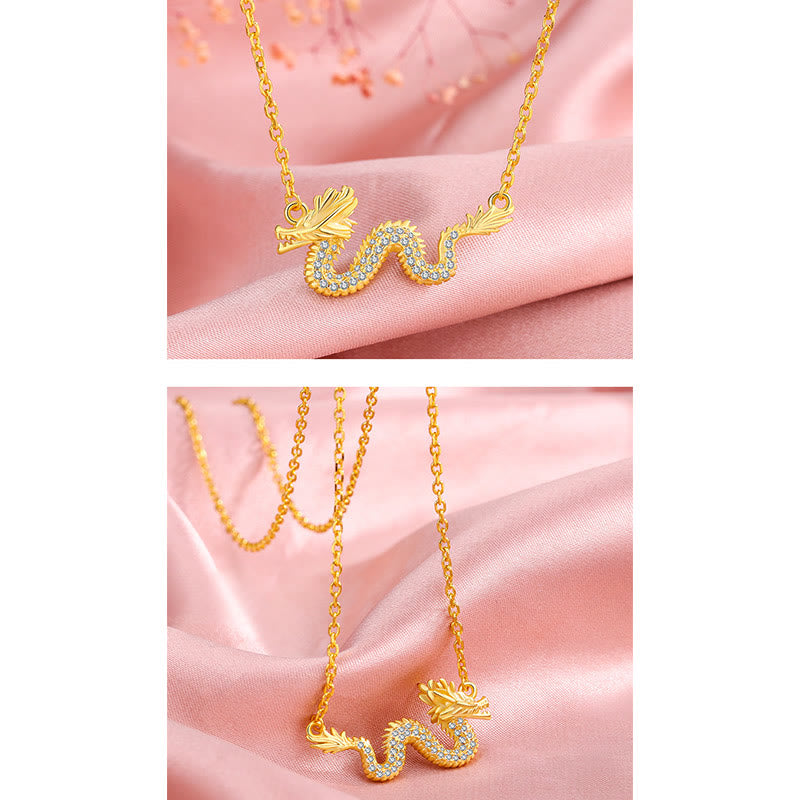 Collar con colgante de cadena de la suerte con piedras de Buda en plata de ley 925, con el Año del Dragón, un dragón dorado auspicioso.