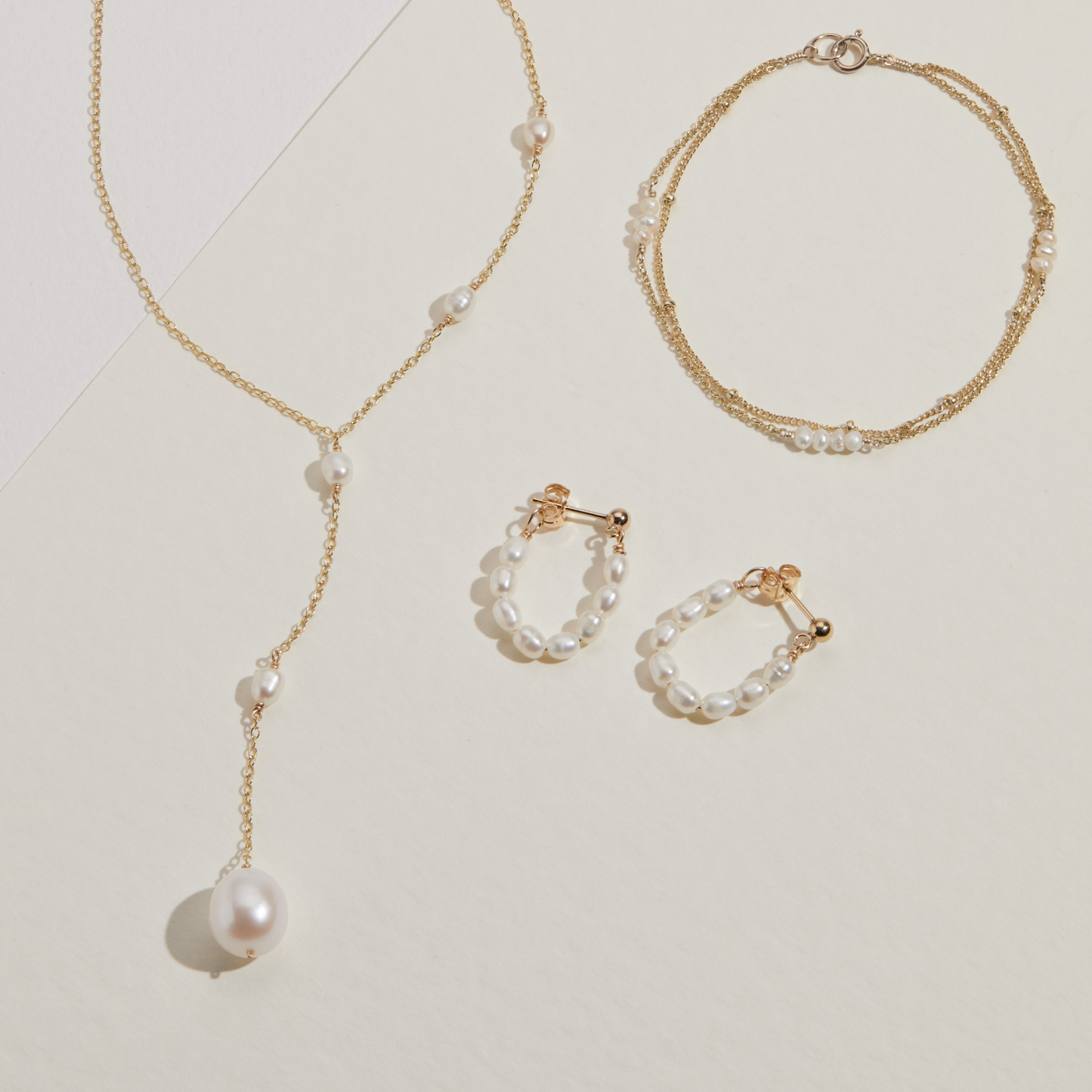 Solid White Gold Seed Pearl Hoop Earrings