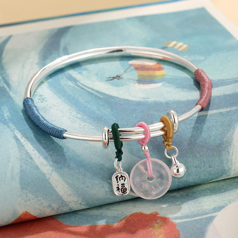 Pulsera de amor con flor de la suerte y hebilla de paz de cristal rosa con piedras de Buda