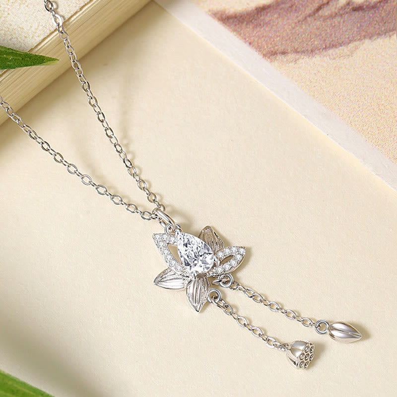 Collar con colgante de iluminación de circón y loto en plata de ley 925 con piedras de Buda