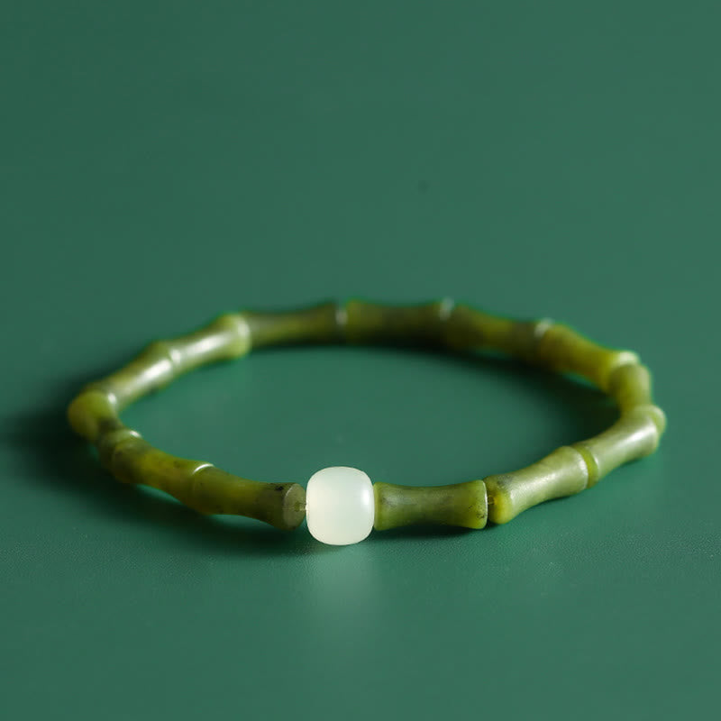 Pulsera de la suerte y la abundancia con diseño de jade y bambú verde y piedras de Buda