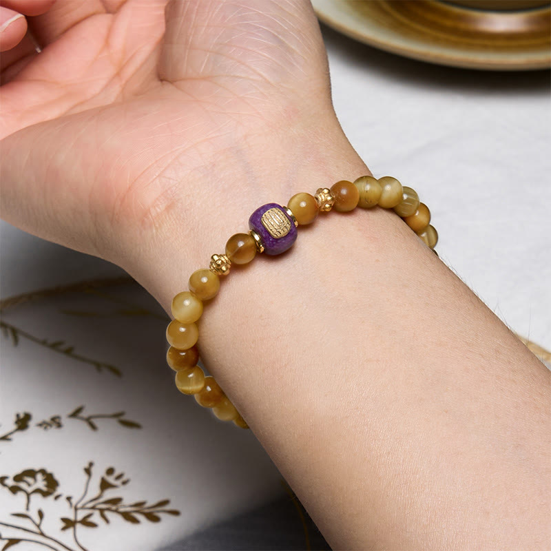 Pulsera de protección de la fortuna con cuentas de ojo de tigre y piedras de Buda