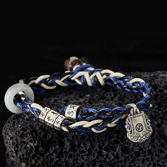 Pulsera de protección hecha a mano con piedras de Buda en plata de ley 925 y esvástica Om Mani Padme Hum