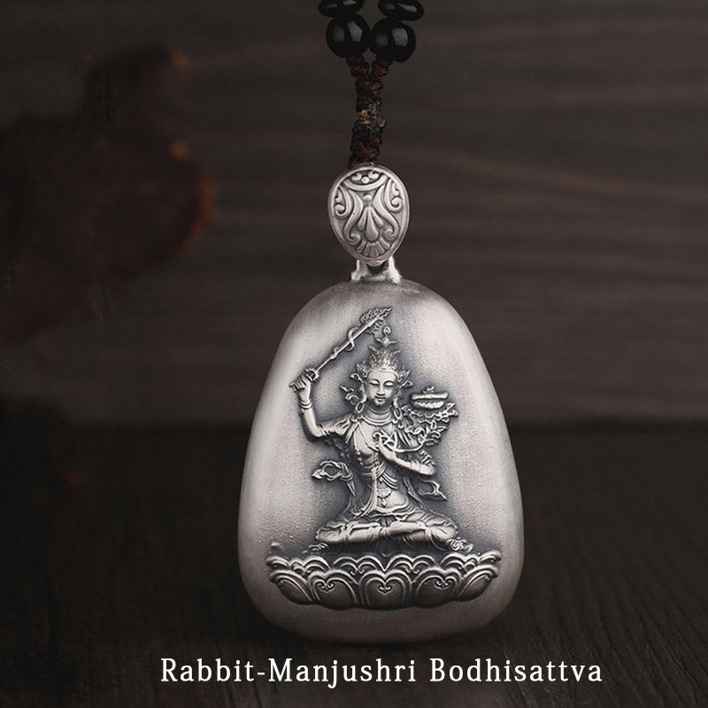 Collar con colgante de protección con piedras de Buda en plata de ley 999 con grabado del Sutra del Corazón de Buda Natal del Zodíaco Chino