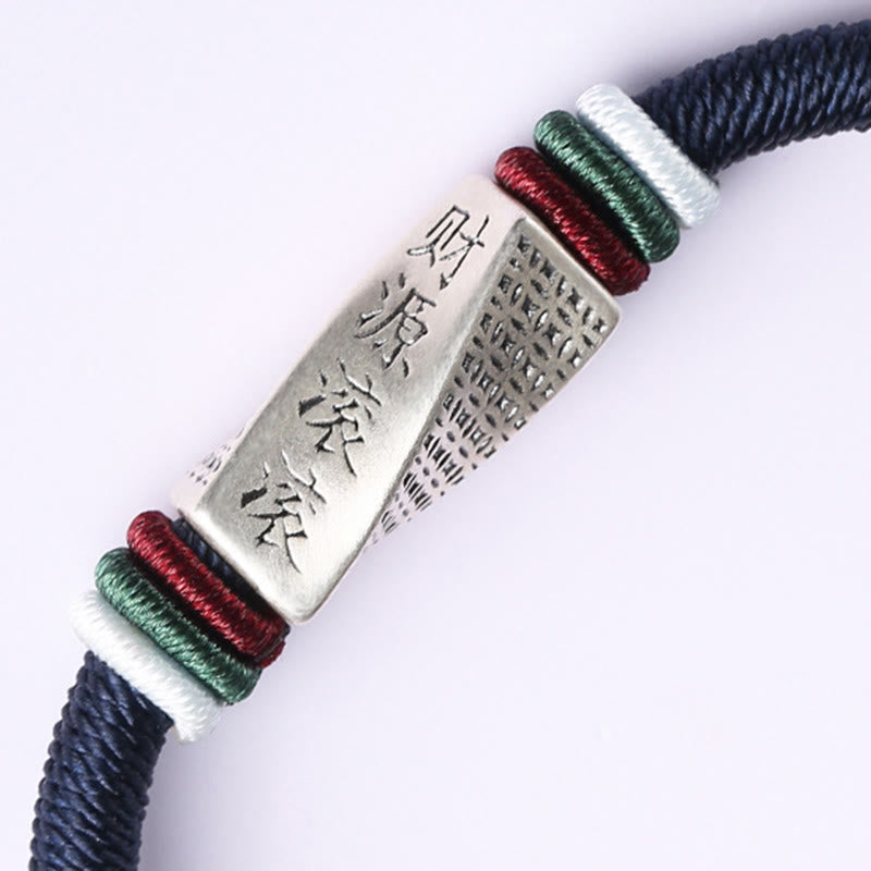 Buddha Stones 999 Sterling Silber Gewinne strömen von allen Seiten herein Handgefertigtes Segensarmband mit Schnurschnalle
