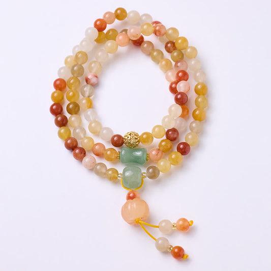 Pulsera triple vuelta con amuleto de calabaza, jade y seda dorada natural de Buda, para la riqueza y la suerte