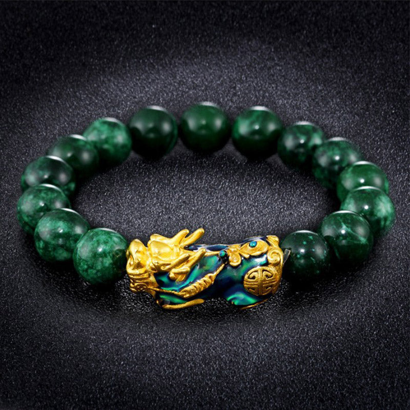Pulsera protectora de jade PiXiu FengShui con piedras de Buda