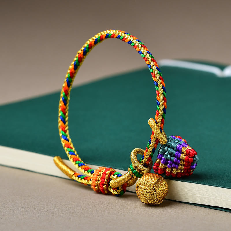 Buddha-Steine, buntes Seil, Glück, handgefertigt, Zongzi, goldene Kugel, Charm-Armband