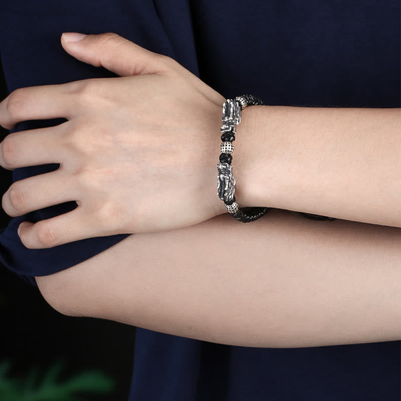 Buddha Stones 999 Sterling Silber Doppeldrache Glück Handgefertigtes geflochtenes Armband