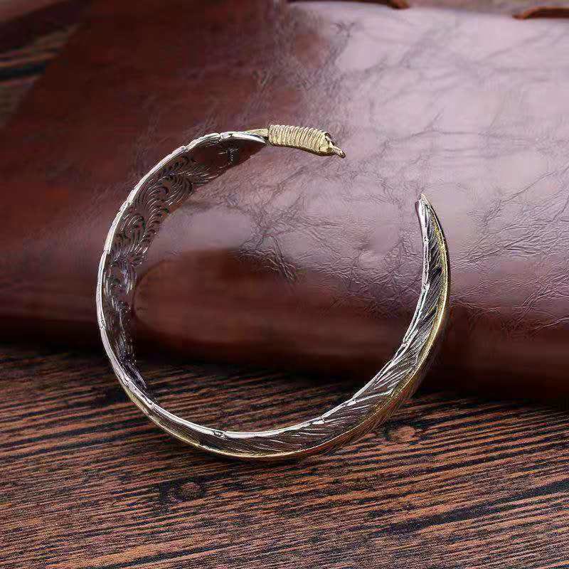 Buddha Steine Feder Muster Geschnitzt Glück Reichtum Manschette Armband Armreif