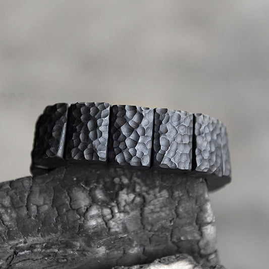 Pulsera de pareja con textura de madera de ébano vintage y piedras de Buda