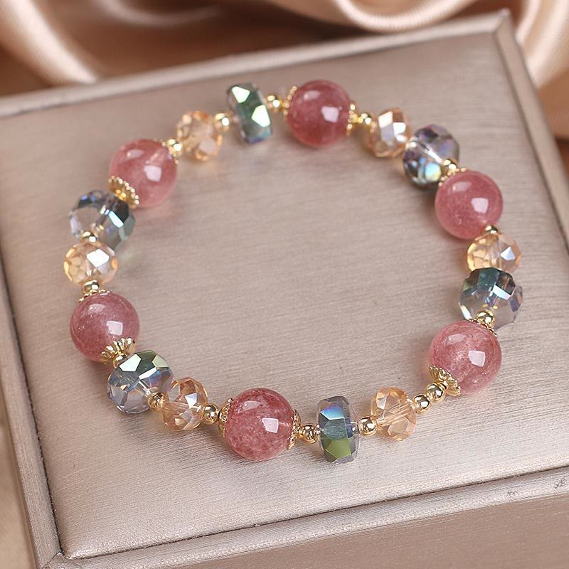 Pulsera positiva de cristal colorido de cuarzo fresa natural con piedras de Buda