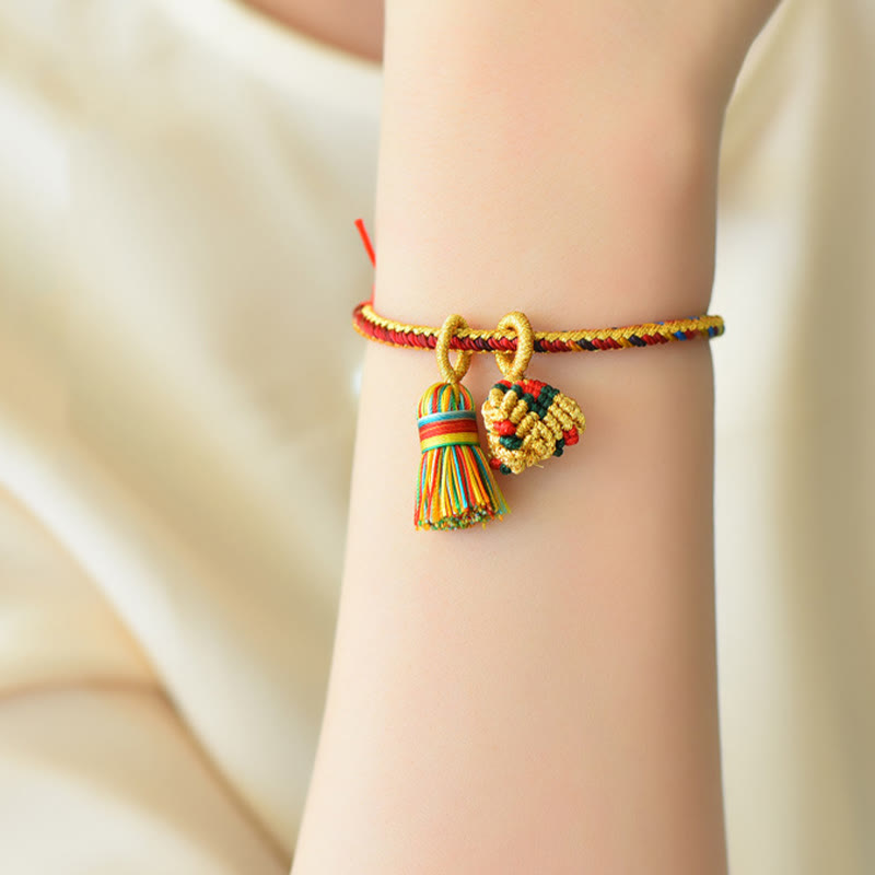 Buddha-Steine, buntes Seil, Glück, handgefertigt, Zongzi, goldene Kugel, Charm-Armband