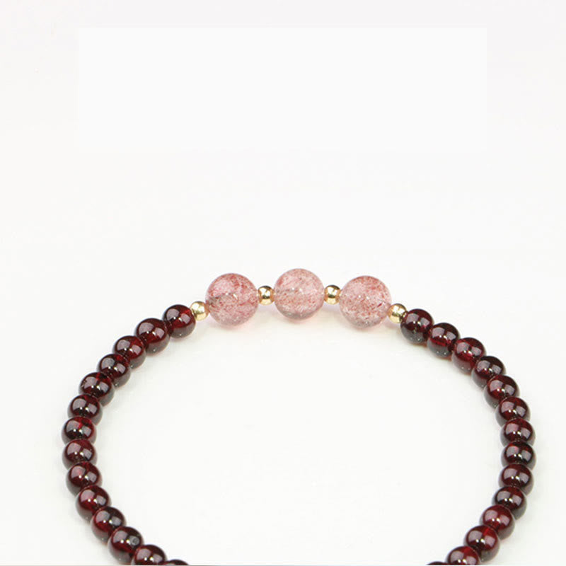 Pulsera de piedra de Buda con cuarzo fresa y granate natural