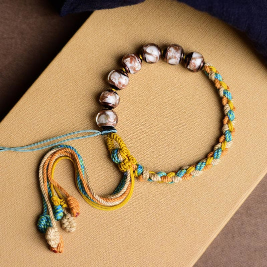 Pulsera trenzada de la fortuna con cuentas de vidrio Liuli y cuerda multicolor hecha a mano con piedras de Buda