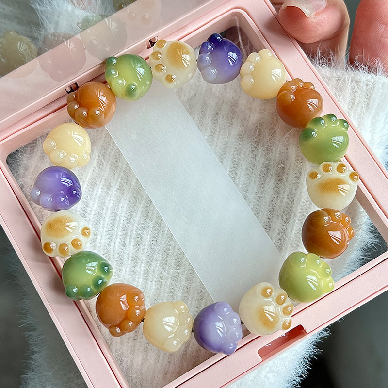 New Cute Color Series Cat Paw Bodhi Bracelet, Multiple Colors Available, 12-13mm - Touch Bling