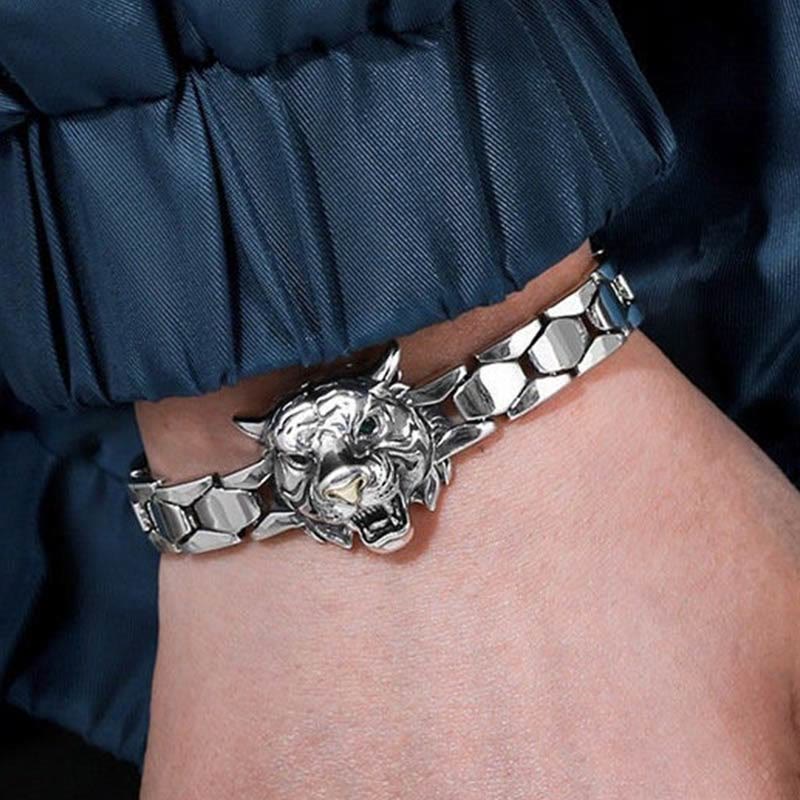 Pulsera curativa con diseño de cabeza de tigre y piedras de Buda