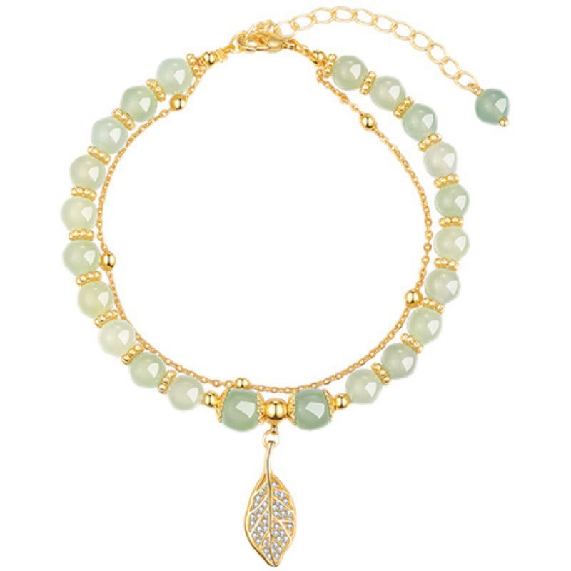 Pulsera de cuentas con piedras de Buda, hojas de jade, ginkgo, tulipán, cacahuete y carácter Fu, con la suerte