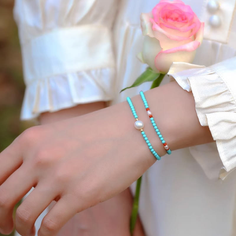 Pulsera protectora de cuentas pequeñas de ágata roja turquesa y perla de Buda