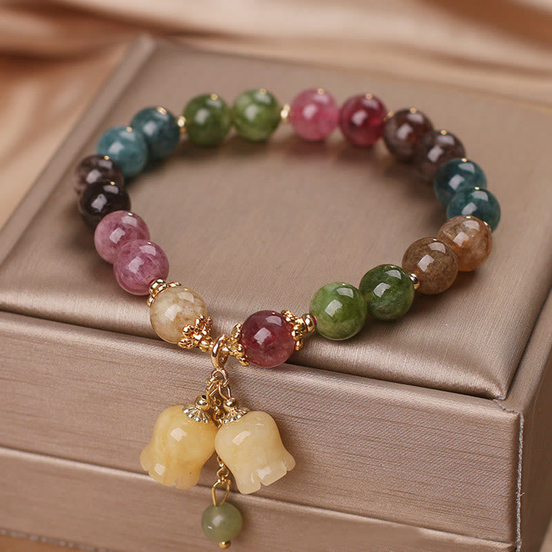 Pulsera de amor con cuentas de flor de turmalina natural y colorida de Buddha Stones