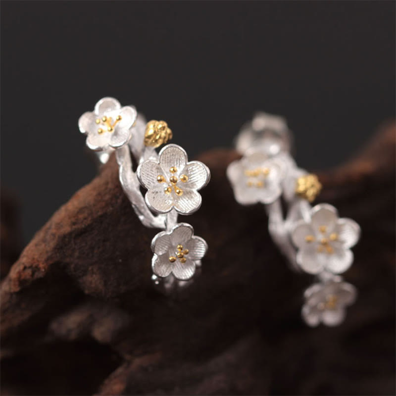 Pendientes de plata de ley 925 con piedras de Buda y flores de ciruelo bendecidas