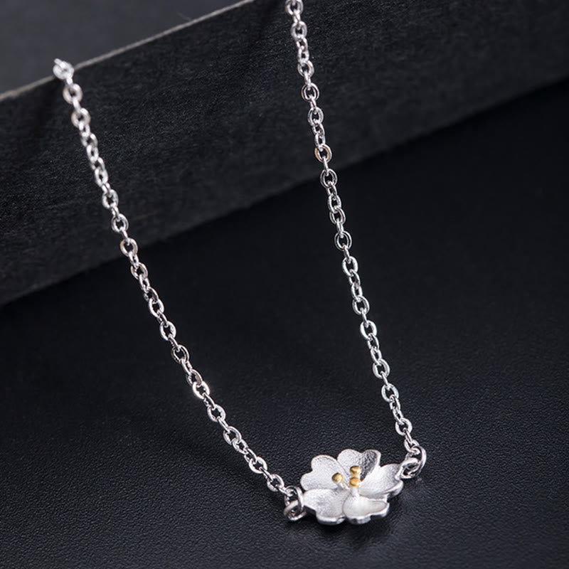Pulsera de cadena con bendición de flor de cerezo y piedras de Buda en plata de ley 925