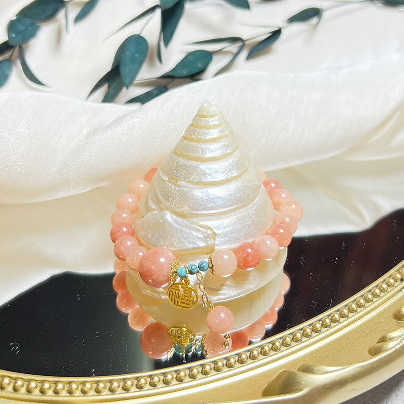 Pulsera de la suerte con amuleto de Buda, piedra naranja natural, turquesa y carácter Fu