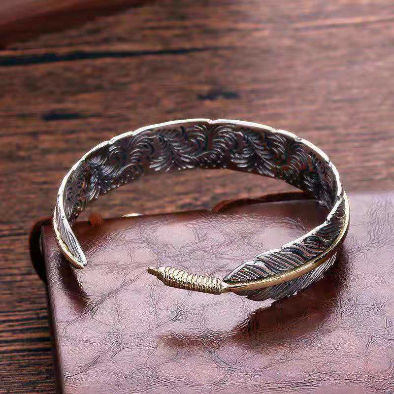 Buddha Steine Feder Muster Geschnitzt Glück Reichtum Manschette Armband Armreif