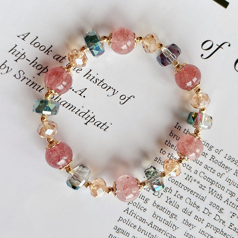 Pulsera positiva de cristal colorido de cuarzo fresa natural con piedras de Buda