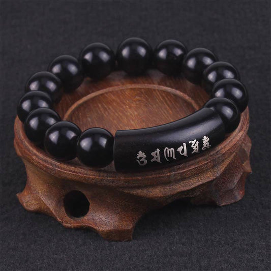 Buddha Stones 999 Sterling Silber Ebenholz Om Mani Padme Hum Intarsien Balance Armband