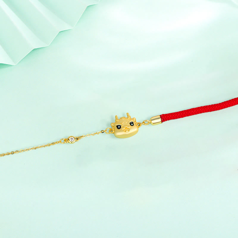 Buddha Stones 925 Sterling Silver Year of the Dragon Luck Cute Dragon Red String Chain Protection Bracelet