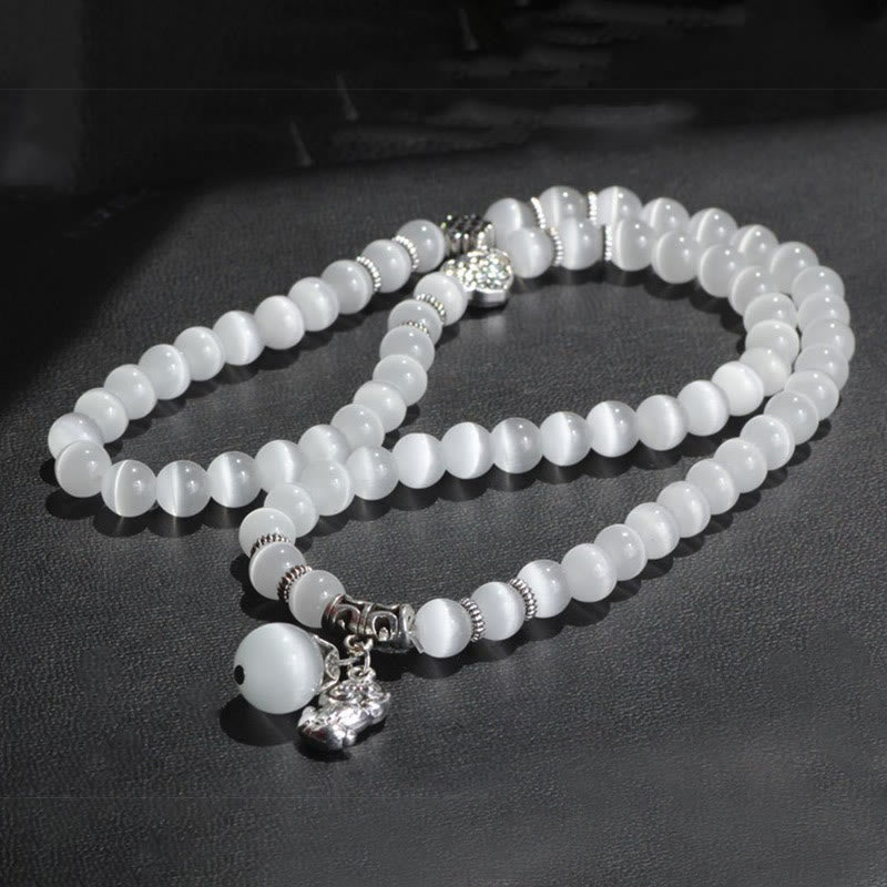 Pulsera triple vuelta con soporte PiXiu de ojo de gato y piedras de Buda
