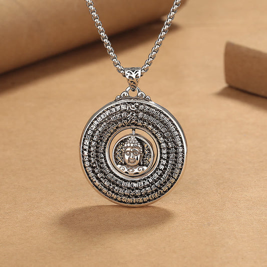 Collar con colgante giratorio de serenidad con diseño de hebilla de paz tallada con Buda Sutra del Corazón de Piedras de Buda