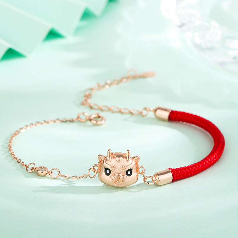 Buddha Stones 925 Sterling Silver Year of the Dragon Luck Cute Dragon Red String Chain Protection Bracelet