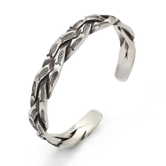 Brazalete con diseño retorcido de pez koi y piedras de Buda para la suerte y la riqueza