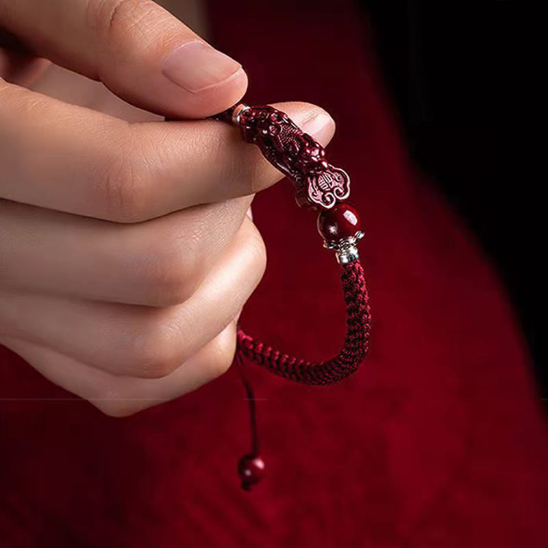 Pulsera trenzada de PiXiu Cinabrio para la Riqueza y la Suerte, hecha a mano con piedras de Buda