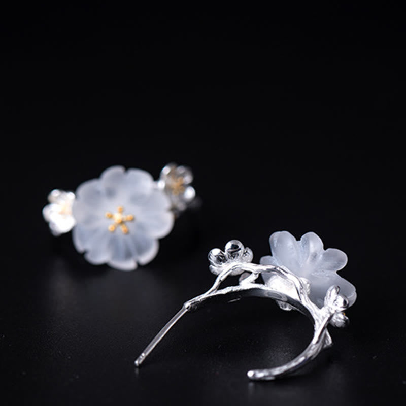 Pendientes de plata de ley 925 con piedras de Buda y flores de ciruelo bendecidas