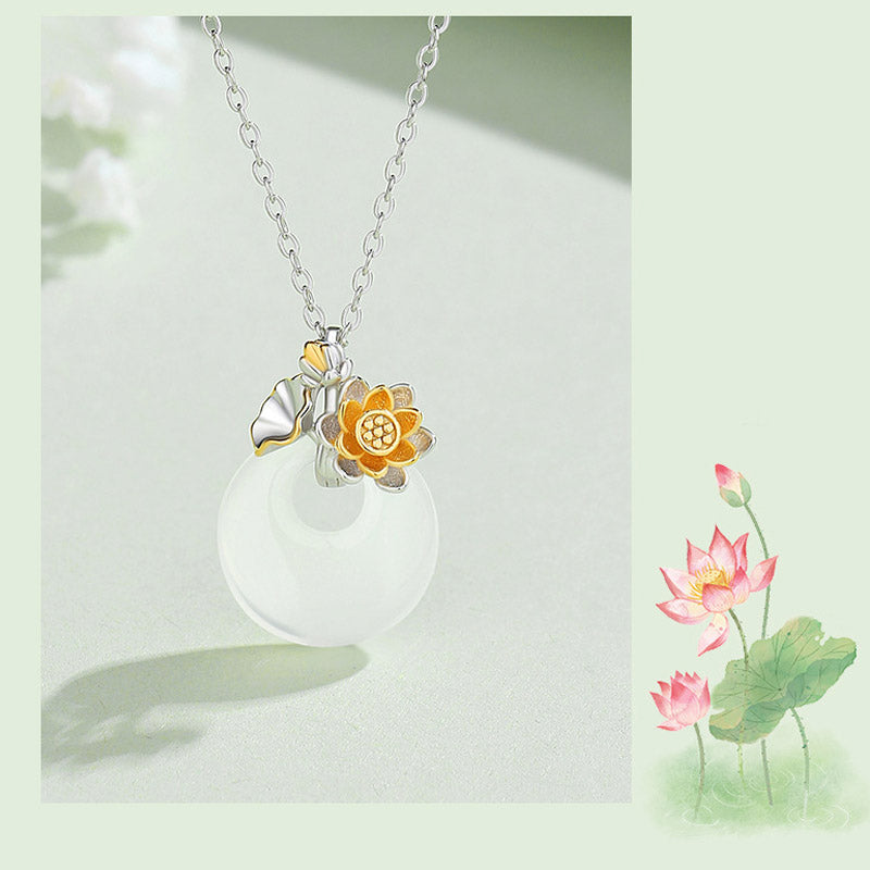 Collar con colgante de flor de armonía de doce meses de calcedonia redonda de plata de ley 925 con piedras de Buda