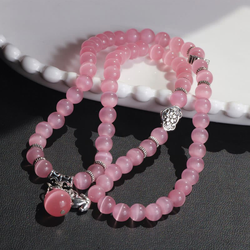 Pulsera triple vuelta con soporte PiXiu de ojo de gato y piedras de Buda