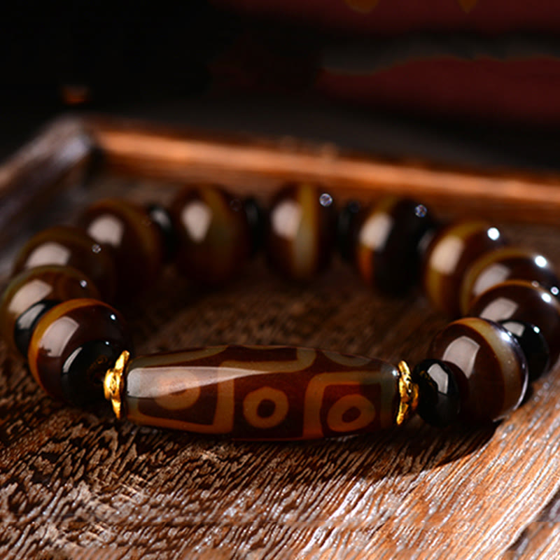 Buddha Stones Tibetisches Natur-Neun-Augen-Dzi-Perlen-Achat-Armband für Reichtum und Segen