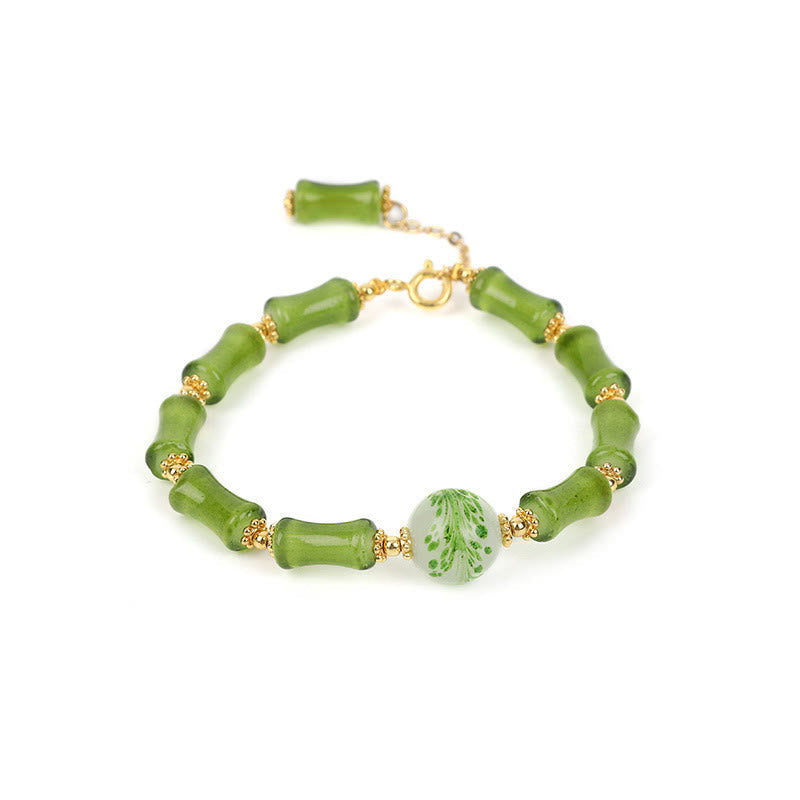 Buddha Stones Grünes Bambusmuster Liuli Kristall Moosachat Reichtumskettenarmband