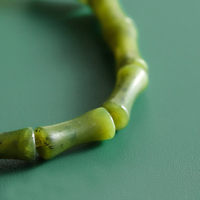 Pulsera de la suerte y la abundancia con diseño de jade y bambú verde y piedras de Buda