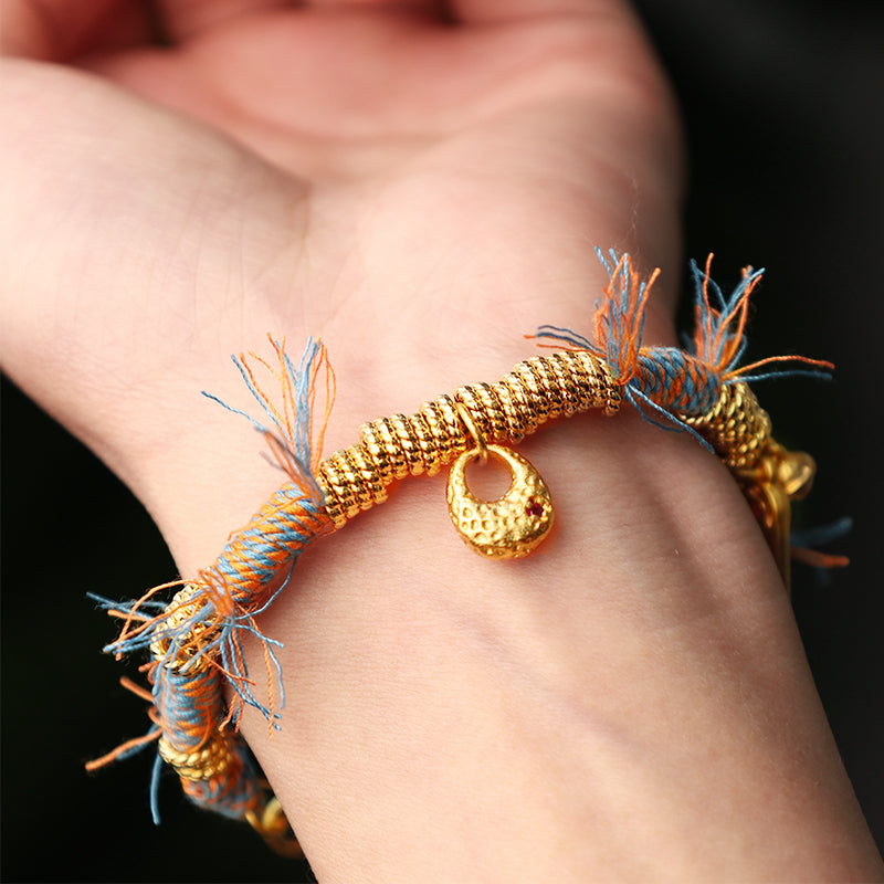 Pulsera trenzada de cuerda multicolor tibetana con piedras de Buda, hecha a mano