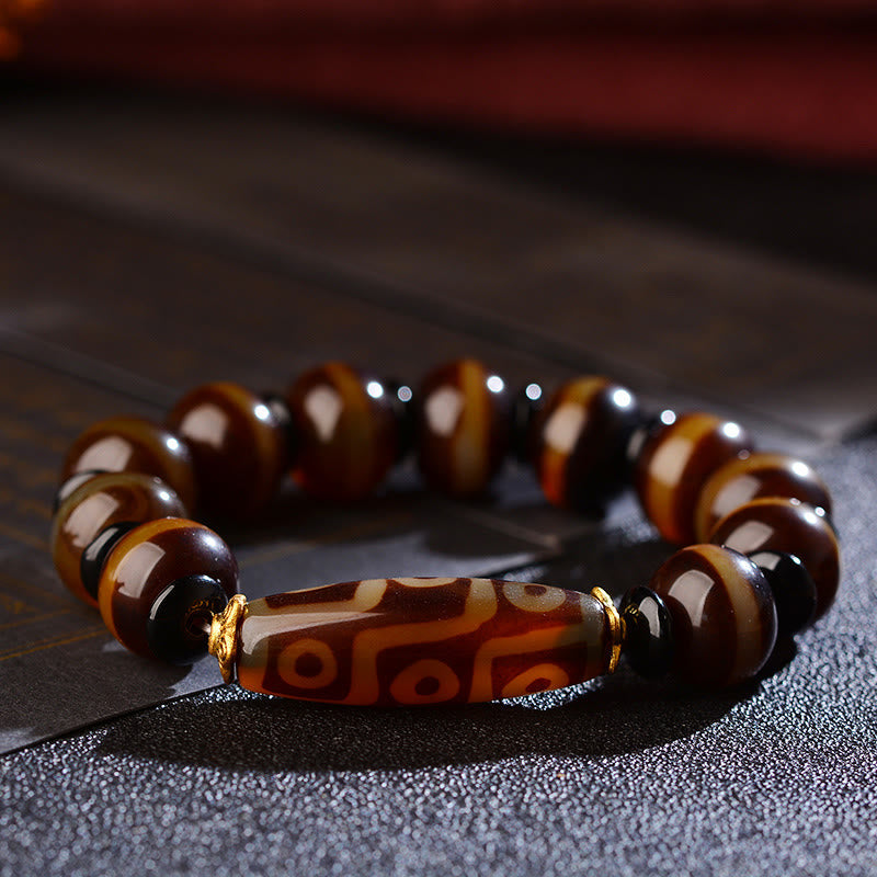 Buddha Stones Tibetisches Natur-Neun-Augen-Dzi-Perlen-Achat-Armband für Reichtum und Segen