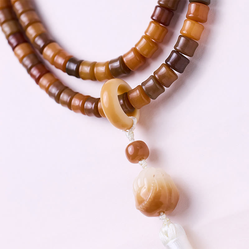 Pulsera de armonía con 108 cuentas de mala, semillas de Bodhi y mano de Buda grabada con loto